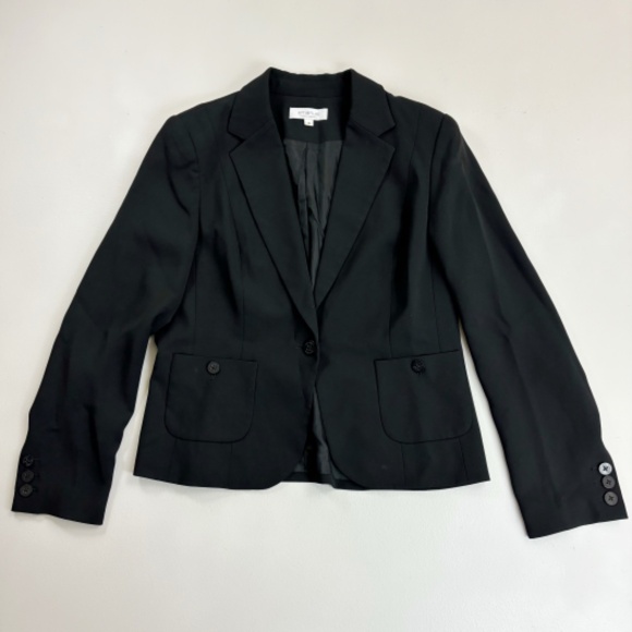 EMANUEL UNGARO Suit Blazer SZ 14 Single Button Wrinkle Free Peplum Back Black - Picture 1 of 11